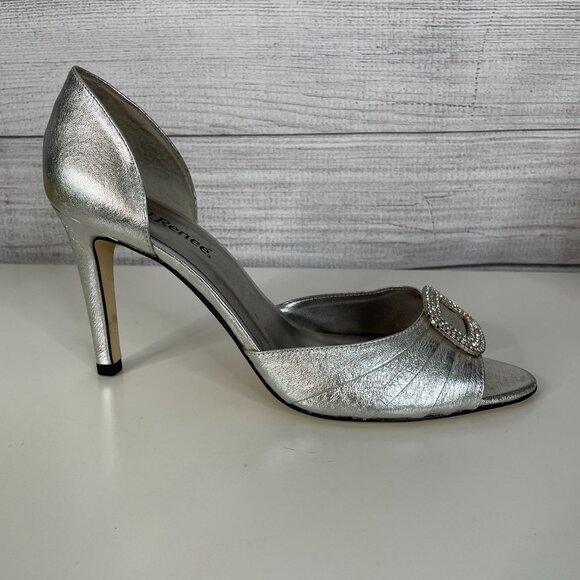 J. Renee Heels Y2K Metallic Peep Toe Heels 9.5 Silver HOCO Cocktail Formal 3.5" - Picture 5 of 12